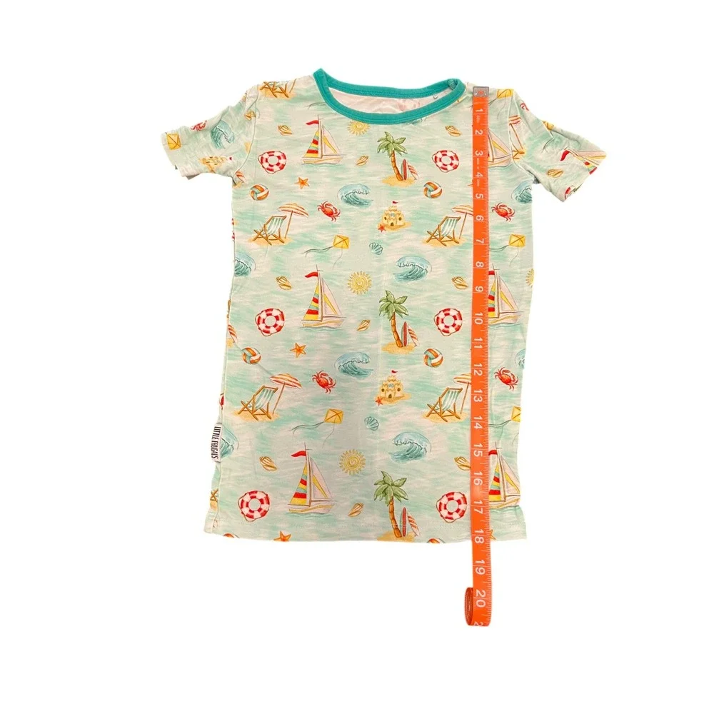 Little‎ Frugals Bamboo Pajamas Set 7/8 Beach Sailboat Print Short Sleeve Teal